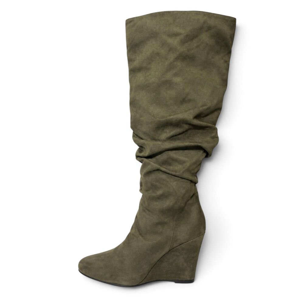(5/84) New Michael Antonio Army Green Wedge Slouch Boots sz 7